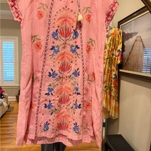 Johnny Was Pink Embroidered Peasant Top